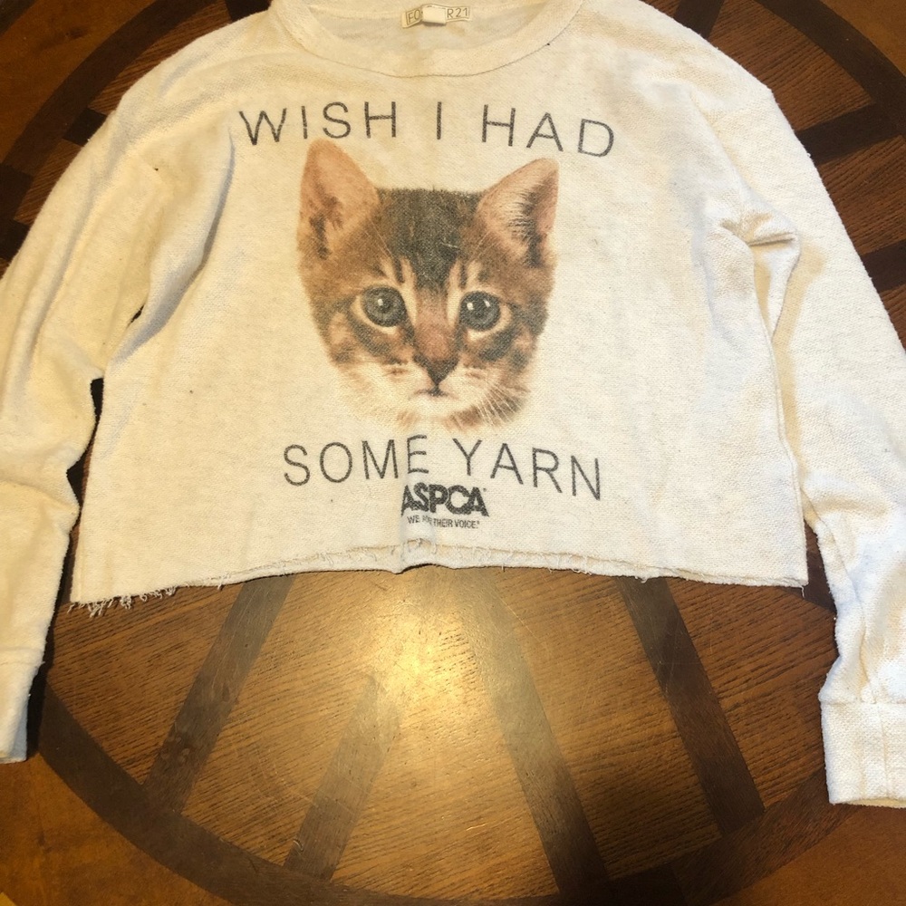 Forever 21 Cat Cropped Sweatshirt